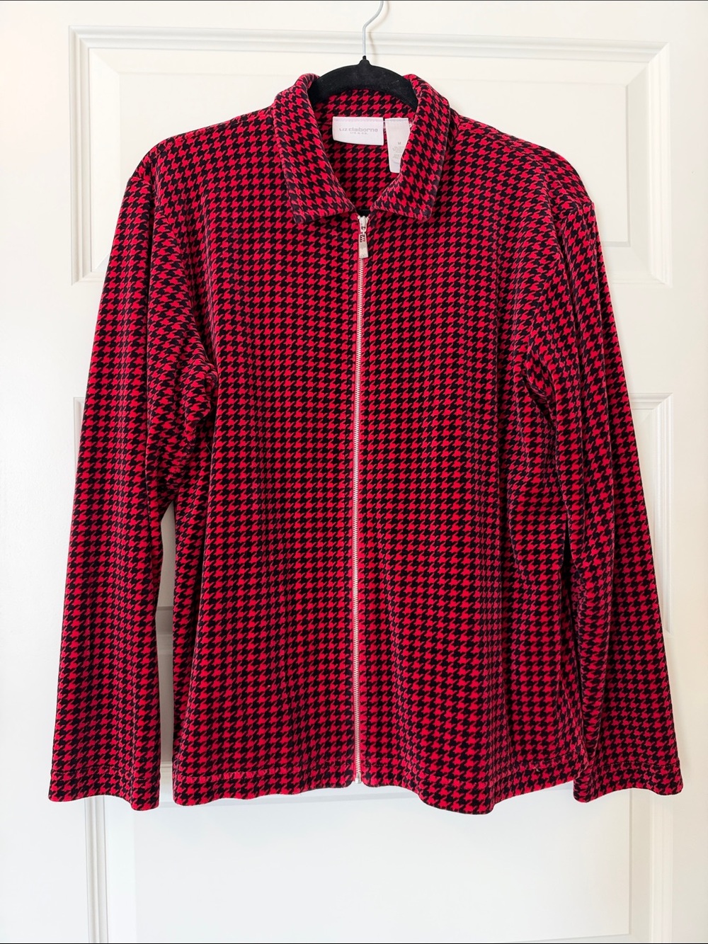 Vintage Liz Claiborne Red & Black Houndstooth Zip Jacket